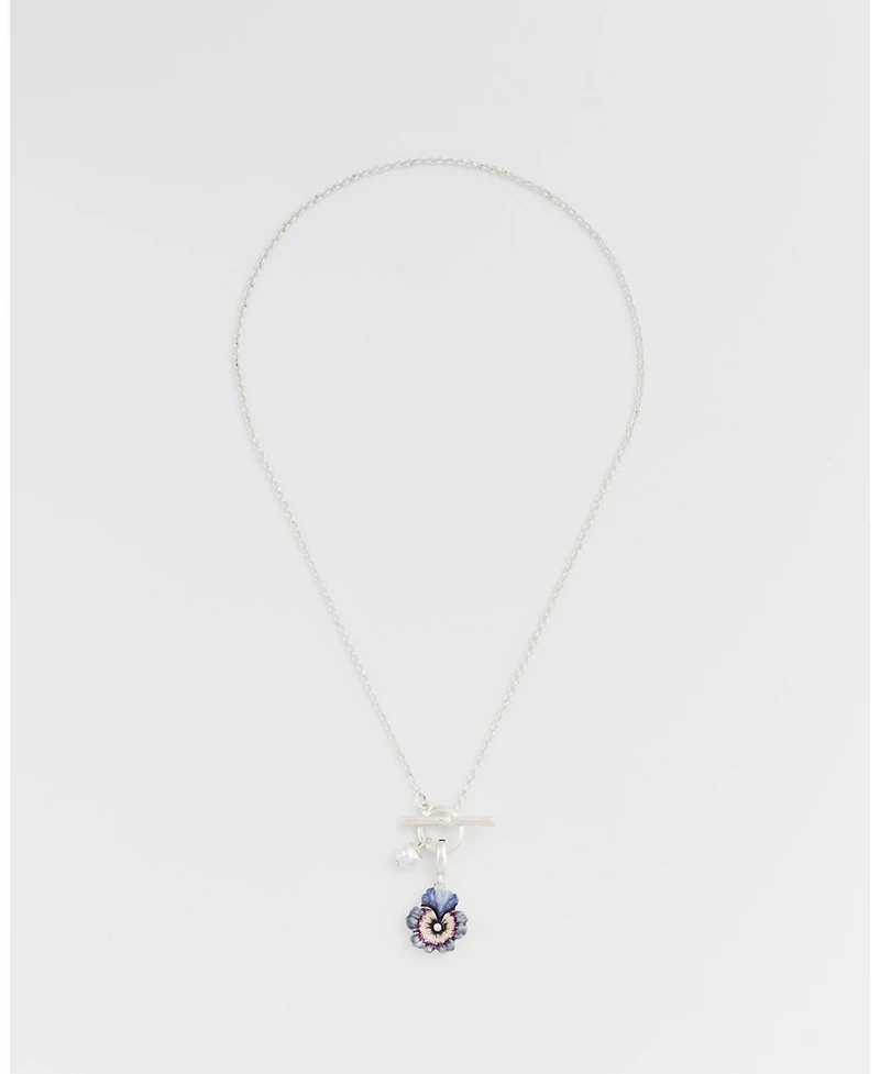 Fable England Pansy and Pearl Toggle Necklace