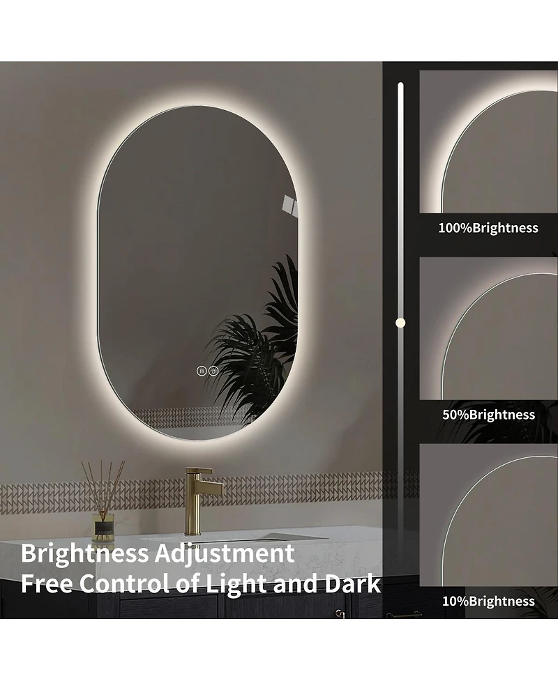 Laoties 48" x Oval Wall-Mounted Led Touch Bathroom Mirror, Anti-Fog Vanity Mirror for Home or Barber Shop