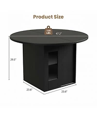 homfan Round Dining Table with Storage for 4 to 6, Farmhouse Wooden Sliding Door and 2 Tier Shelf, Room, Living Kitchen