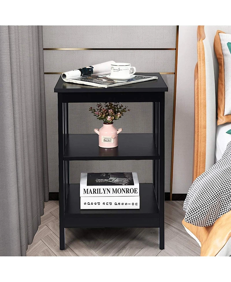 Slickblue 2 Pack 3 Tier End Tables with Reinforced Bars for Bedroom Living Room