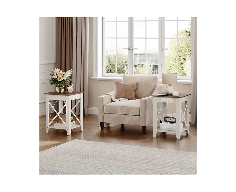 Slickblue 2-Tier Side Table with Usb Ports and Built-In Power Outlets