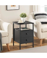 Slickblue 24-Inch Bedside Nightstand with 2 Drawers and Charging Outlets