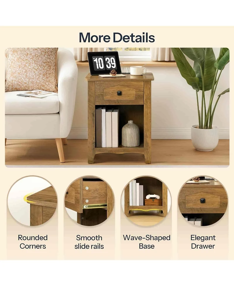 Slickblue Modern Bedside Nightstand with Built-In Charging Station and Storage