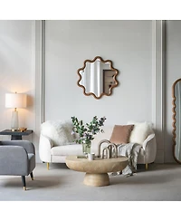 Laoties 31" Decorative Wall Mirror, Gear-Shaped Pine Wood Accent Mirror for Living Room, Entryway and Bedroom