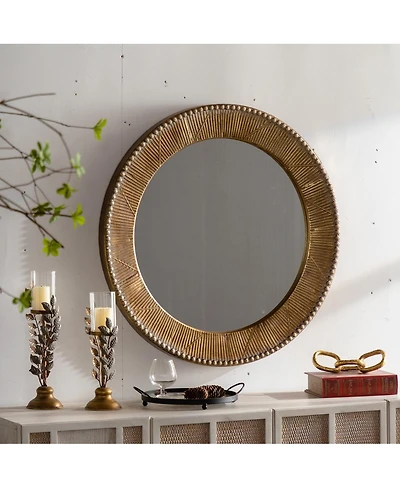 Laoties 31" Round Wall Mirror, Textured Boho Accent Mirror for Living Room, Entryway and Hallway Decor