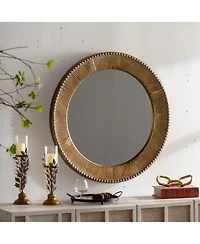 Laoties 31" Round Wall Mirror, Textured Boho Accent Mirror for Living Room, Entryway and Hallway Decor