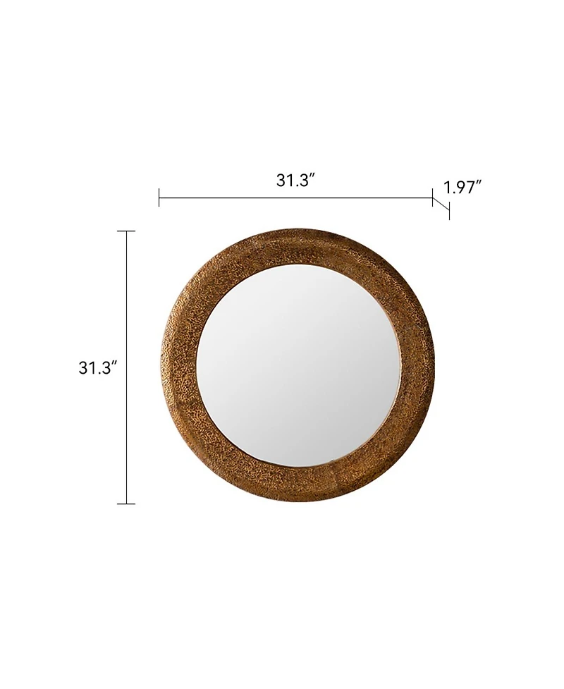 Laoties 31" Round Wall Mirror, Hammered Iron Frame Rustic Accent Mirror for Living Room and Entryway