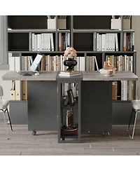 homfan Folding Drop Leaf Dining Table Set Expandable Table with 2 Storage Racks and 6 Wheels, Modern Industrial Seats 4-6