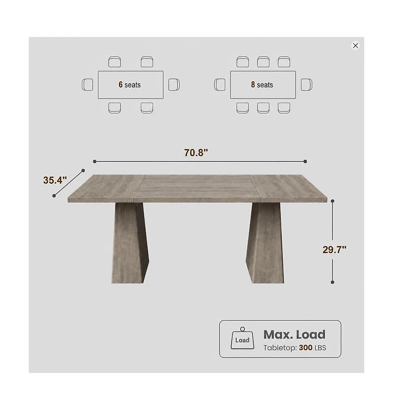 homfan 71 Inch Rectangular Dining Table Wooden Kitchen Table with Sturdy Heavy Duty Legs, Modern Dining Room Furniture for 6 to 8 People Family Use