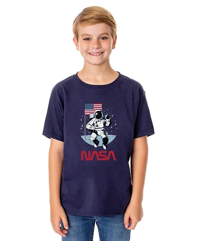 Nasa Boys Retro Letter Logo Thumbs Up Astronaut Crewneck T-Shirt