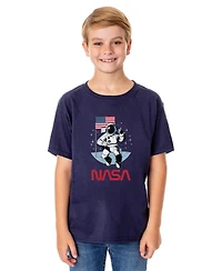 Nasa Boys Retro Letter Logo Thumbs Up Astronaut Crewneck T-Shirt
