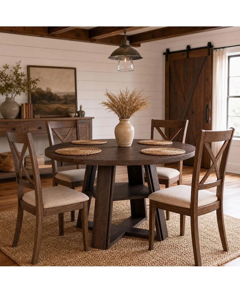 homfan 43.3 Inch Round Dining Table for 2 to 4, Pedestal Base with Storage Shelf, Space Saving for Apartment, Table Only
