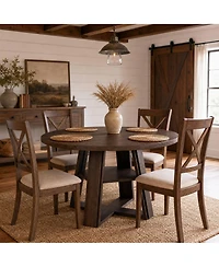 homfan 43.3 Inch Round Dining Table for 2 to 4, Pedestal Base with Storage Shelf, Space Saving for Apartment, Table Only