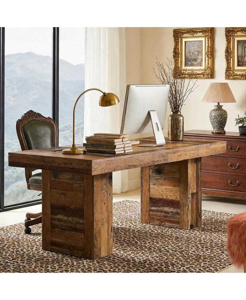 Tribesigns 63" Large Executive Desk, Farmhouse Computer Office Desk Wooden Writing Table