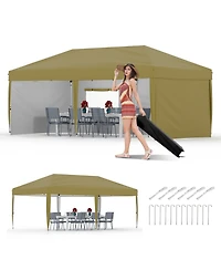 homfan 10x20 Pop Up Canopy Tent With 4 Sidewalls, One-Button Setup, Adjustable Height, Roller Bag