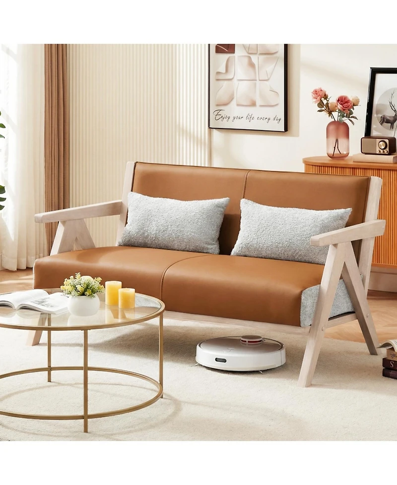 Slickblue Modern Loveseat Sofa for Small Rooms with Cushioned Seat and Wood Frame