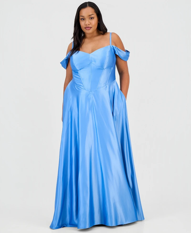 B Darlin Trendy Plus Sweetheart-Neck Satin Gown