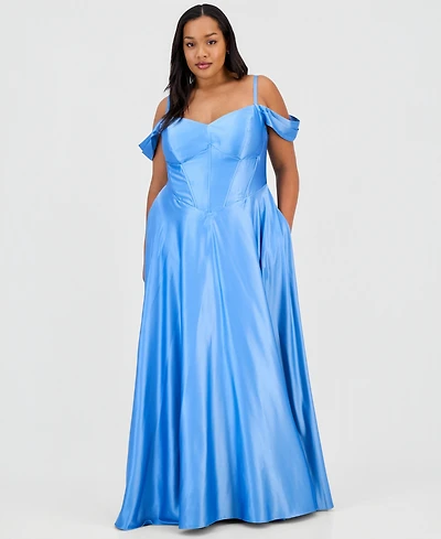 B Darlin Trendy Plus Sweetheart-Neck Satin Gown