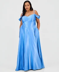 B Darlin Trendy Plus Sweetheart-Neck Satin Gown