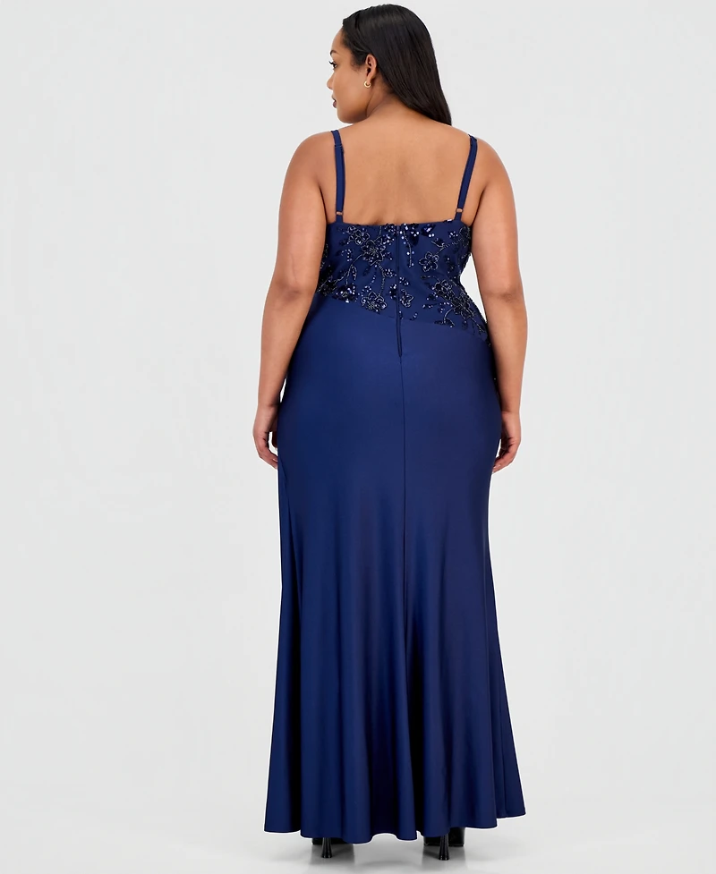 B Darlin Trendy Plus Sequinned Pleated Gown