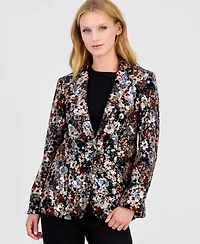 Anne Klein Women's Floral Sequin One-Button Blazer