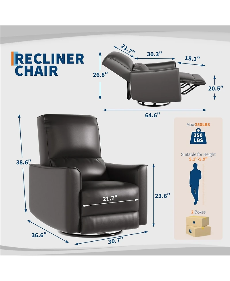 homfan Manual Swivel Rocking Recliner Chair – High Backrest, Padded Armrests, Lumbar Support, Ergonomic Single Sofa for Living Room, Nursery, or Home