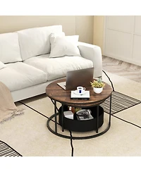 Slickblue Round Cocktail Table Set of 2 with Built-In Fabric Storage Basket