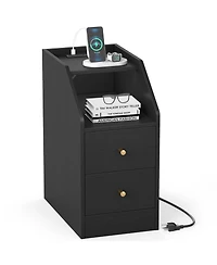 Slickblue End Table with Charging Station, Sofa Side Drawers and Storage Shelf