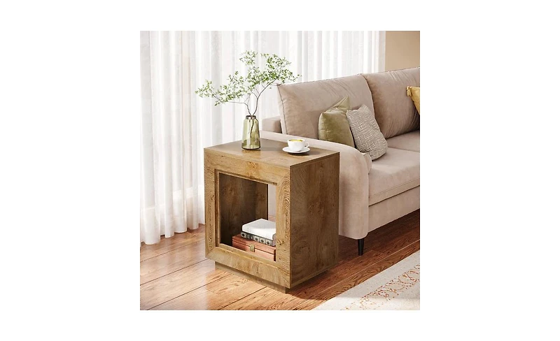 Slickblue 2-Tier Wooden End Table with Storage Shelf for Sofa.