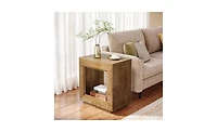 Slickblue 2-Tier Wooden End Table with Storage Shelf for Sofa.