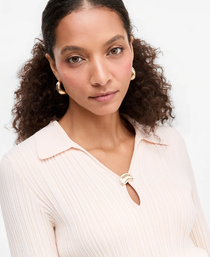 I.n.c. International Concepts Women's Ribbed Hardware V-Neck Sweater, Macy's Exclusive