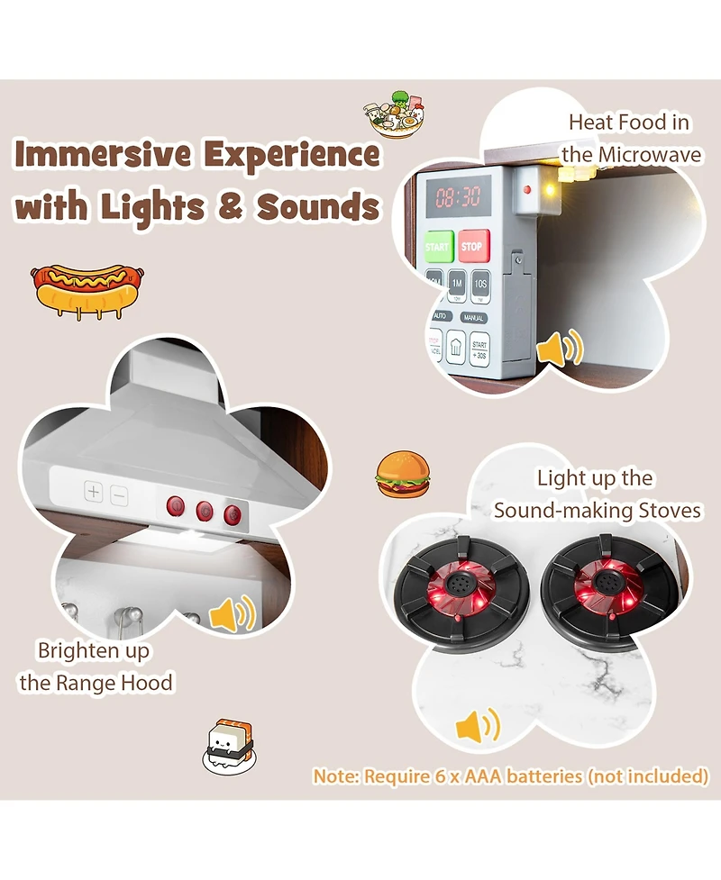 Gymax Kids Kitchen Playset with Attractive Lights and Sounds Range Hood Microwave Ice Maker