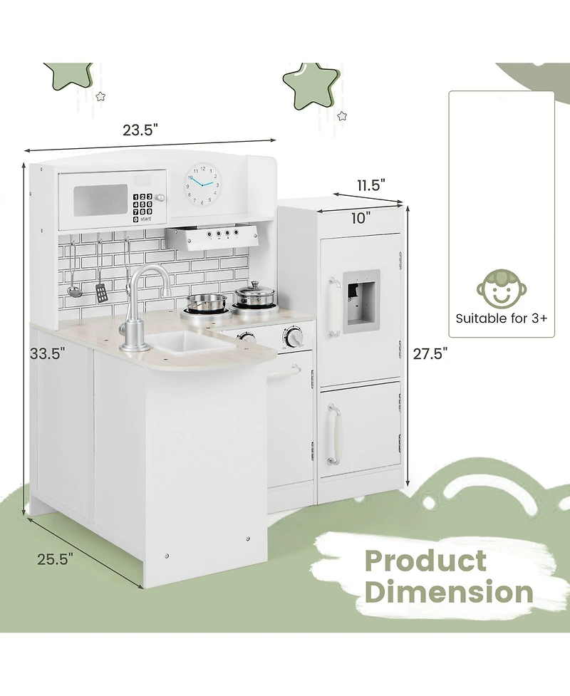 Gymax Kid's Corner Kitchen Playset Wooden Chef Play with Sink Stove Range Hood Utensils