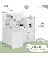 Gymax Kid's Corner Kitchen Playset Wooden Chef Play with Sink Stove Range Hood Utensils