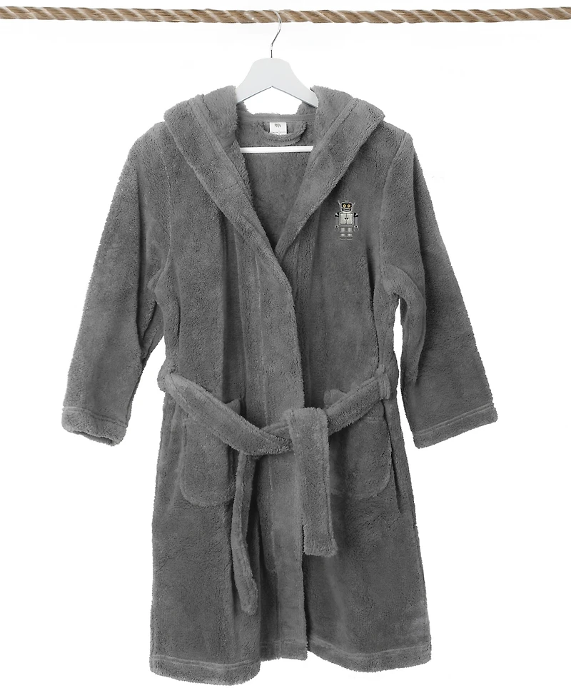 Linum Home Kids Robot Super Plush Double-Brushed Hooded Bathrobe