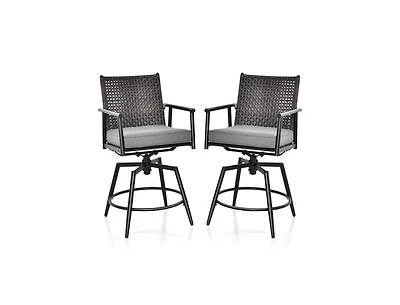 Mondawe 2 Piece 360 Degree Swivel Bar Stool Set with Rattan Backrest and Cushions
