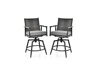 Mondawe 2 Piece 360 Degree Swivel Bar Stool Set with Rattan Backrest and Cushions