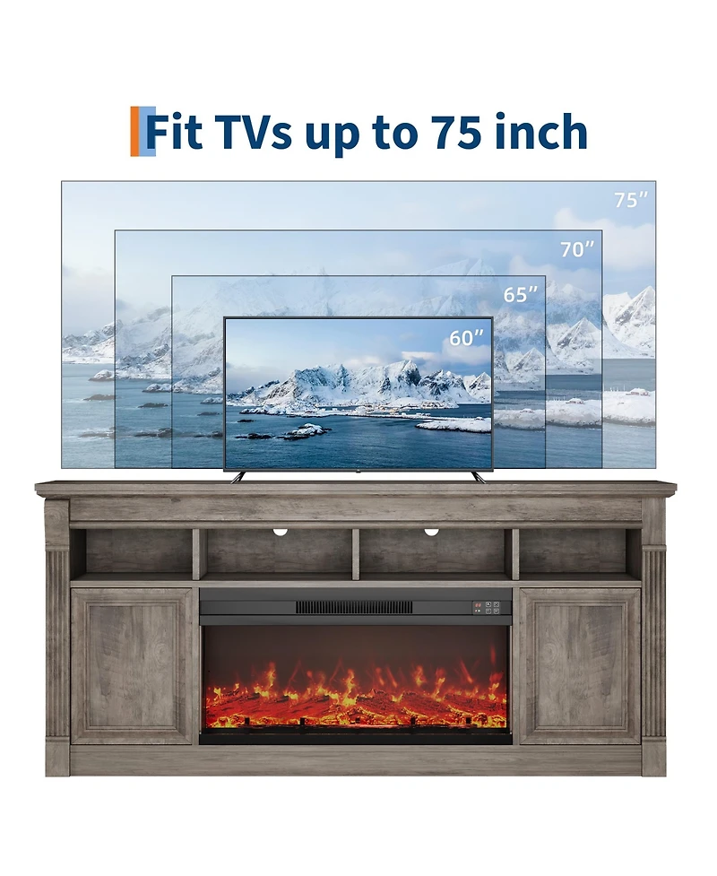 homfan 68" Farmhouse Tv Stand for Up to 75", Entertainment Center Console Table with Open Storage Shelves and Cabinets (No Fireplace)
