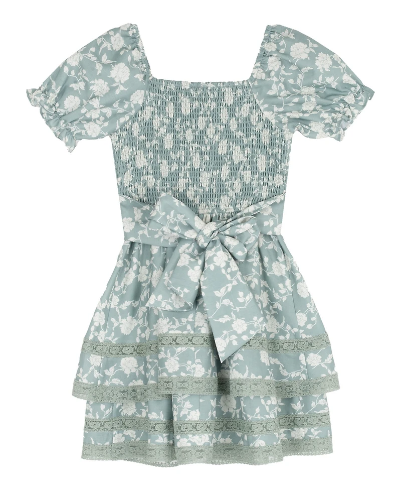 Rare Editions Girls' 7-14 Floral Linen 2-Tier Skirt Dress
