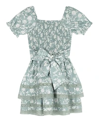 Rare Editions Girls' 7-14 Floral Linen 2-Tier Skirt Dress