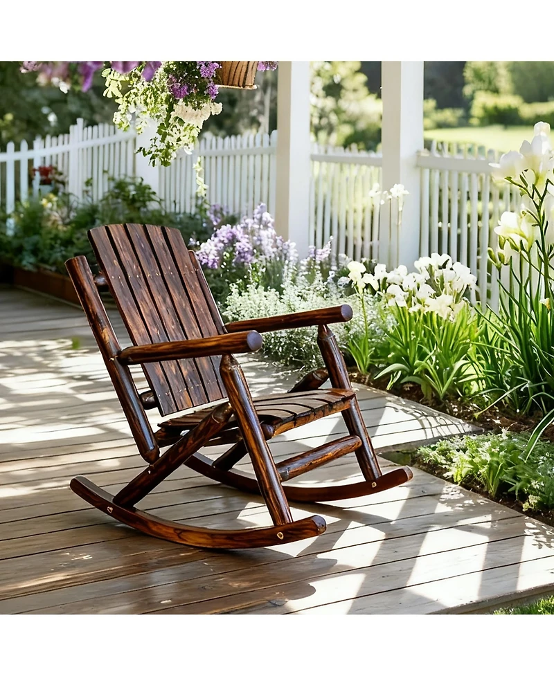 Hips All-Weather Outdoor Glider Chair, Heavy-Duty Single Patio Rocker with Removable Cup Holders