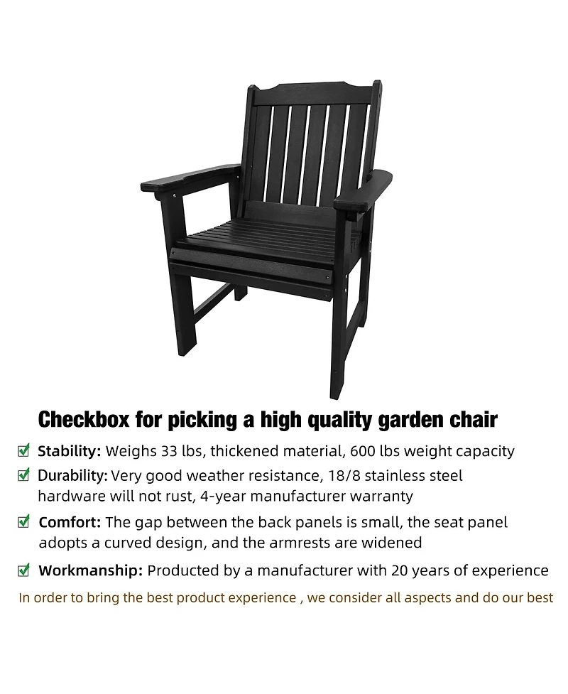 Hdpe All-Weather Outdoor Patio Dining Chair, Heavy-Duty Garden Backyard Armchair with Stainless Steel Hardware
