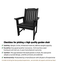 Hdpe All-Weather Outdoor Patio Dining Chair, Heavy-Duty Garden Backyard Armchair with Stainless Steel Hardware