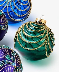 Holiday Lane Opulence Shatterproof Blue, Purple & Green Decorated Ball Ornaments, Set of 4, Macy's Exclusive