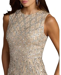 Mac Duggal Women's Pleated Metallic Flutter Sleeve A Line Gown