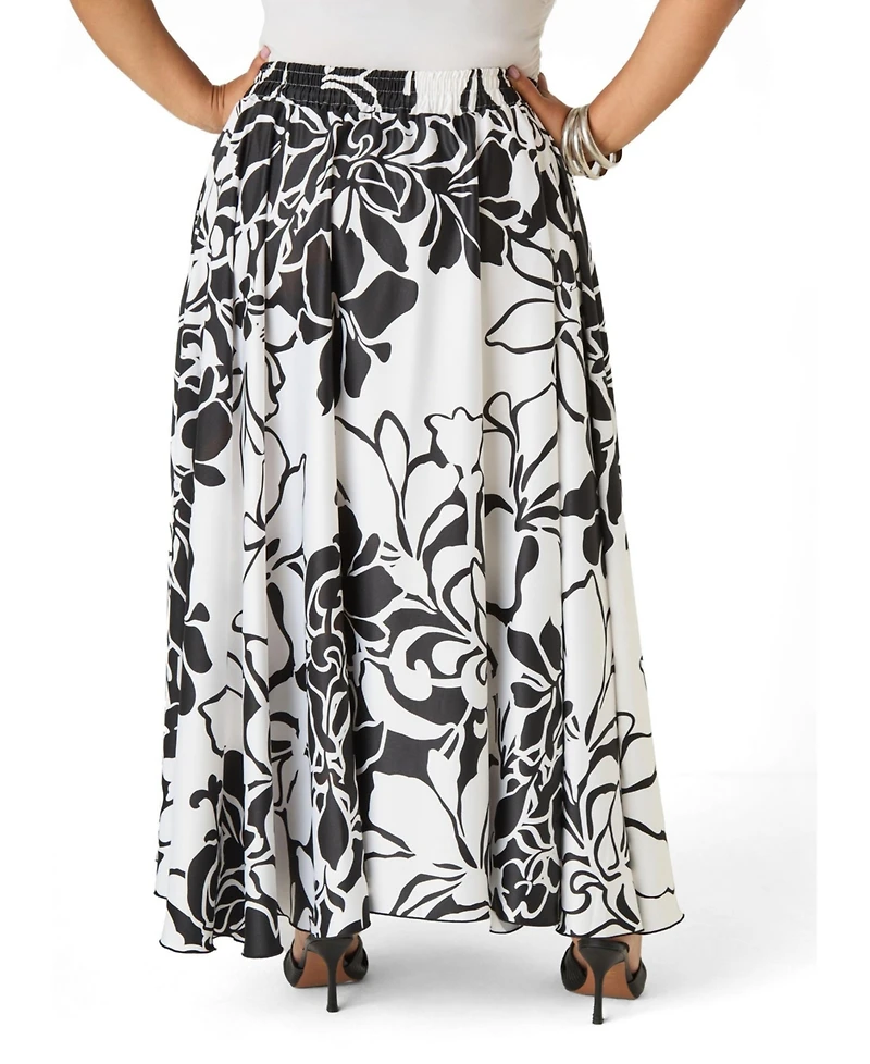 Ashley Stewart Women's Plus Floral Print Satin Maxi Skirt