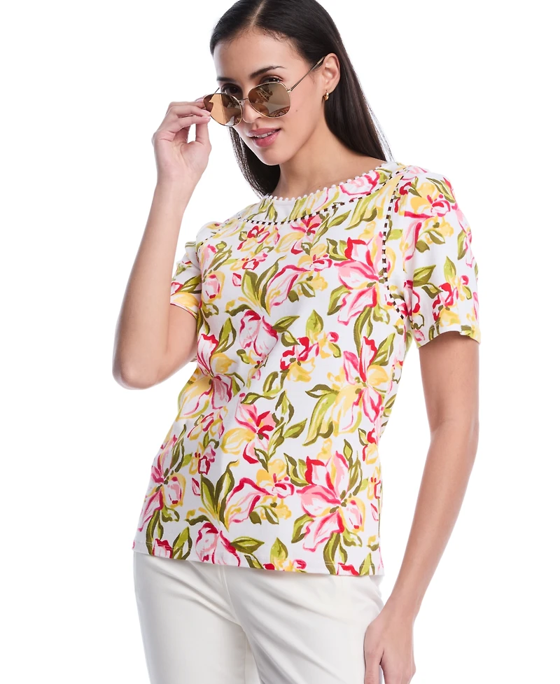 Rafaella Petite Petal Print Short-Sleeve Top