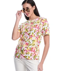 Rafaella Petite Petal Print Short-Sleeve Top
