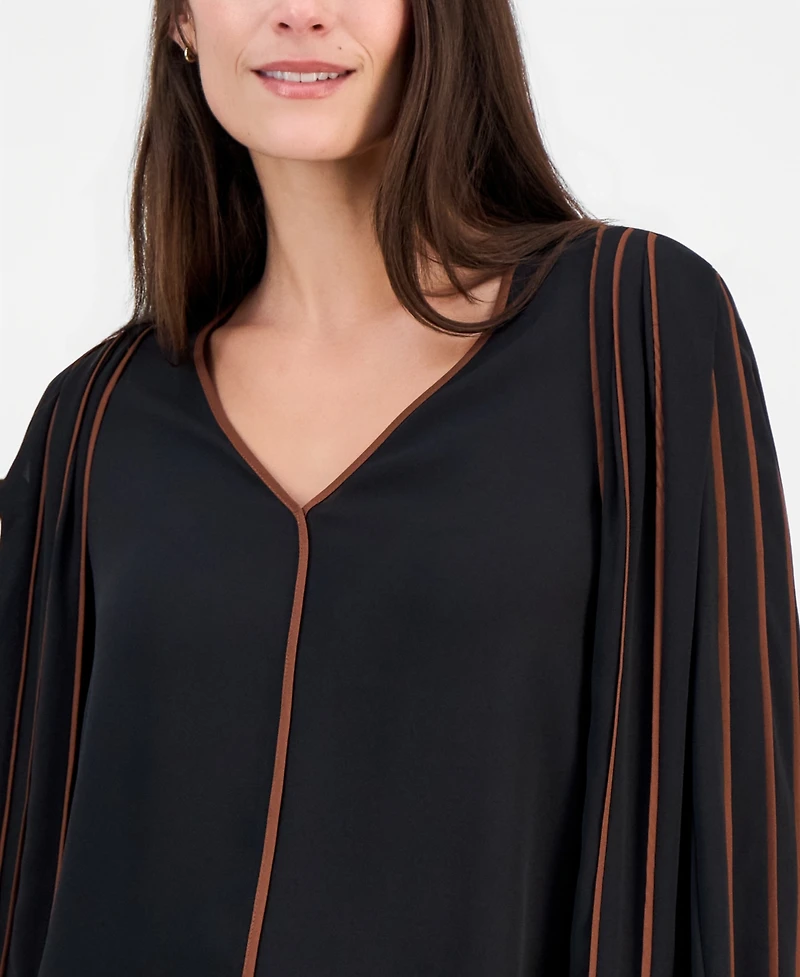 T Tahari Women's Contrast-Tipped V-Neck Blouse