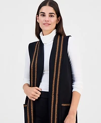 T Tahari Women's Whipstitch Sleeveless Open-Front Cardigan
